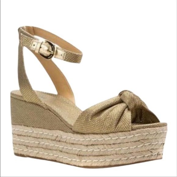 Michael Michael Kors Gold Metallic Maxwell Wedge Sandals 9 - Picture 1 of 10